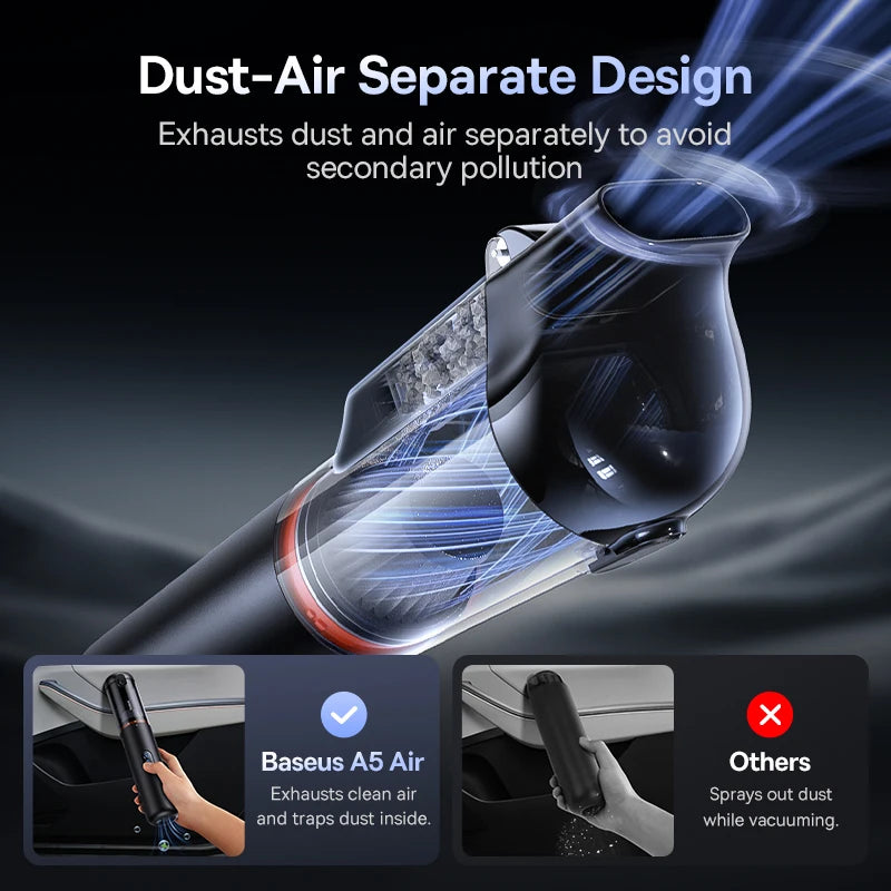Baseus A5 Air Cordless Car Vacuum – 12kPa Suction & Vacuum Compression