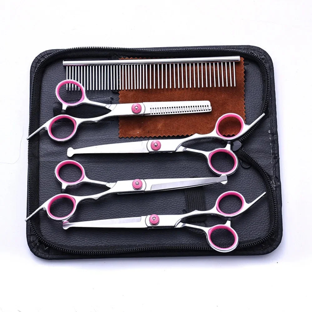 5PCS Pet Grooming Scissors Set – Stainless Steel Dog & Cat Hair Cutting Kit with Safety Round Tips