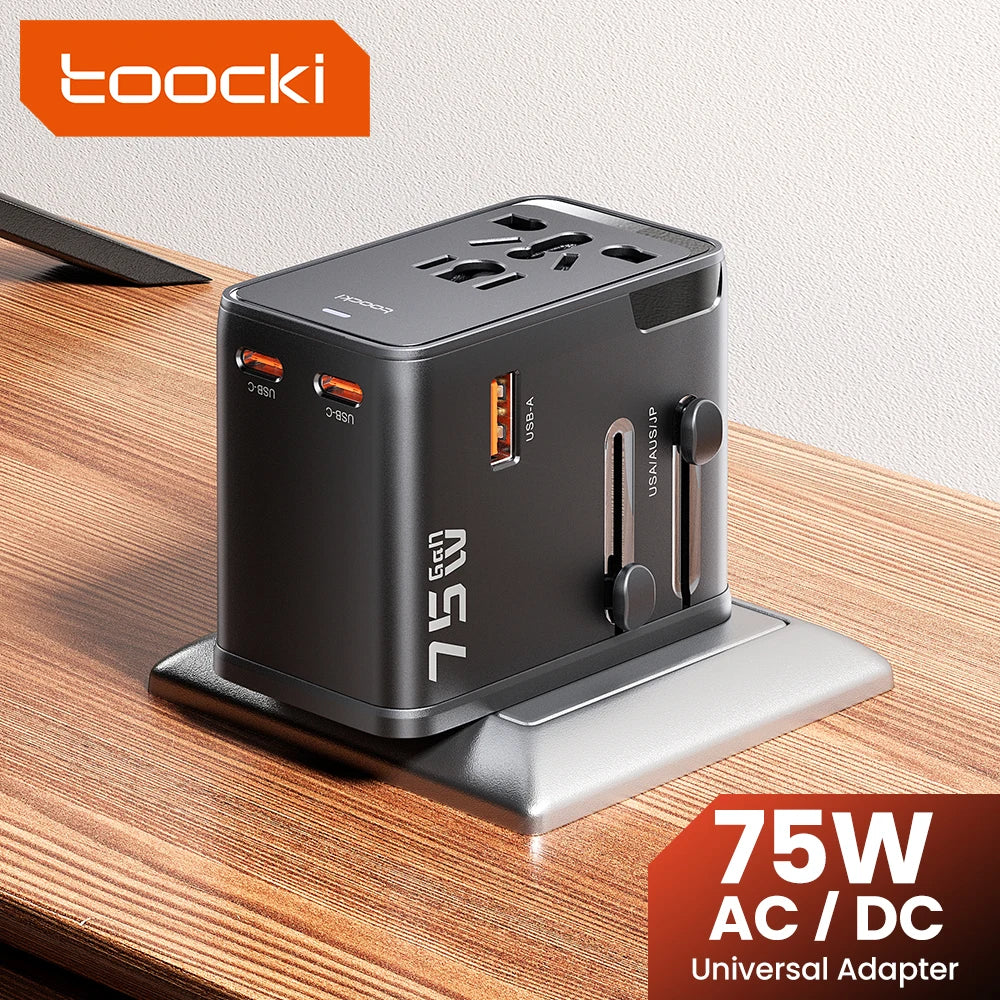 75W GaN Universal Travel Adapter – 3 USB-C, USB-A & AC Outlet for US, UK, EU and Australia