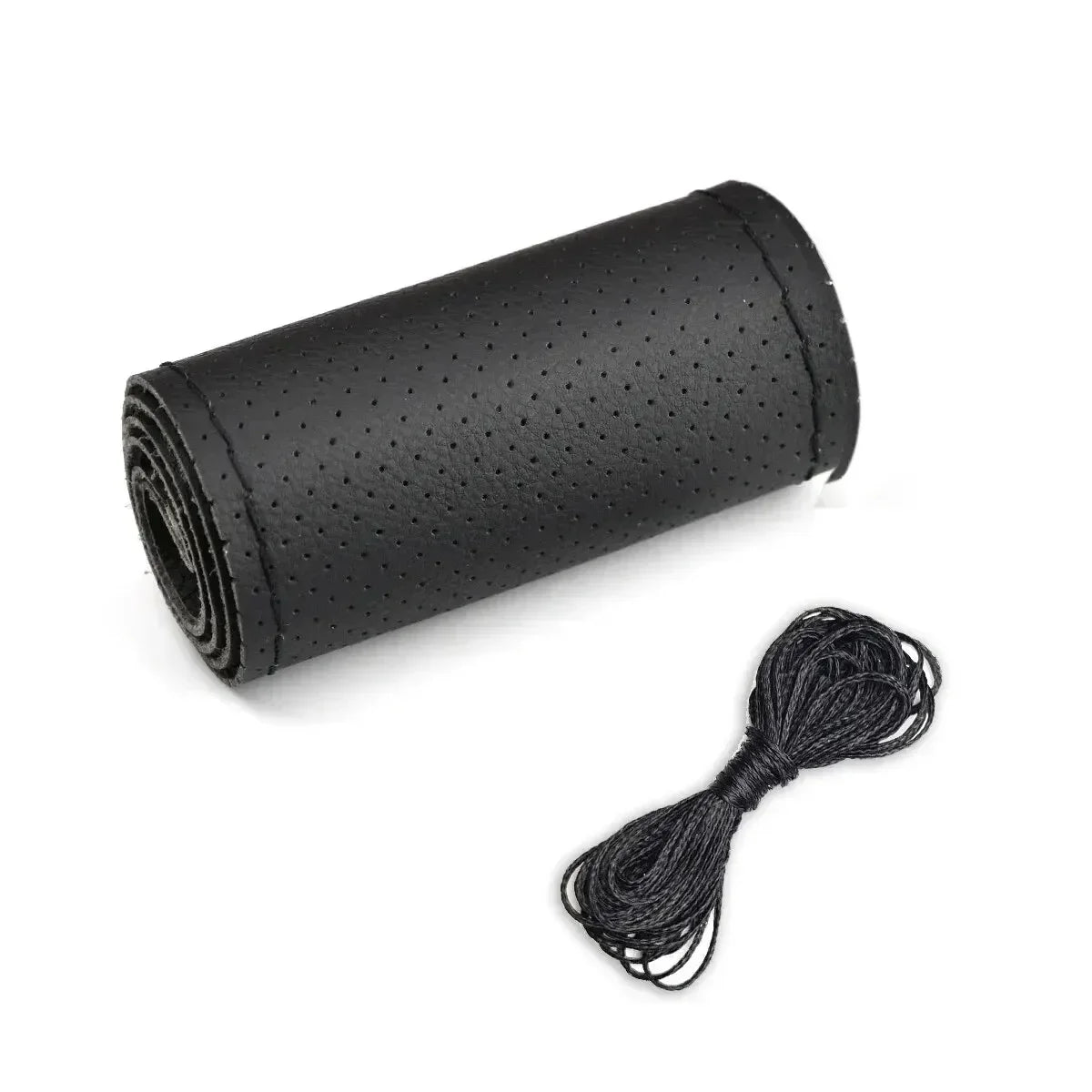 DIY Leather Steering Wheel Cover – Artificial Leather Hand-Stitch Wrap with Needles & Thread (38cm)