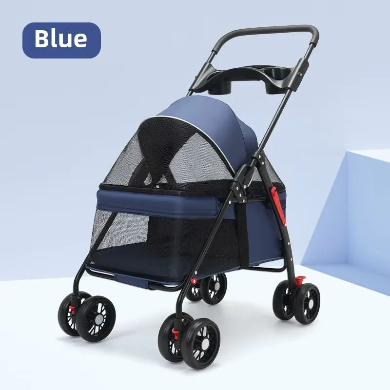 Foldable Pet Stroller For Dogs & Cats – Detachable Carrier With 360° Front Wheel