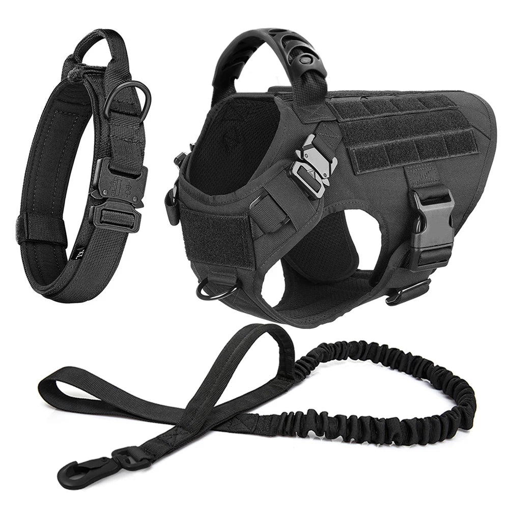 PETRAVEL Tactical Dog Harness Set – Military K9 Vest with Collar & Leash for Medium & Large Dogs