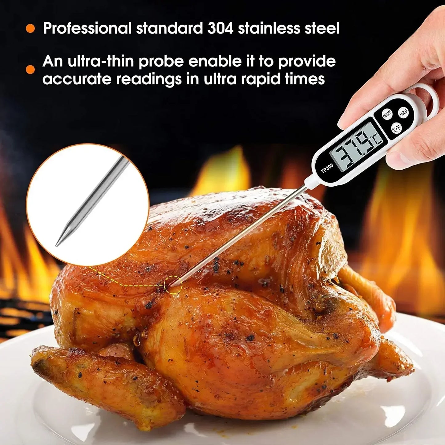 Digital Meat Thermometer with LCD Display – Instant Read Food Temperature Probe for BBQ, Grill & Oven