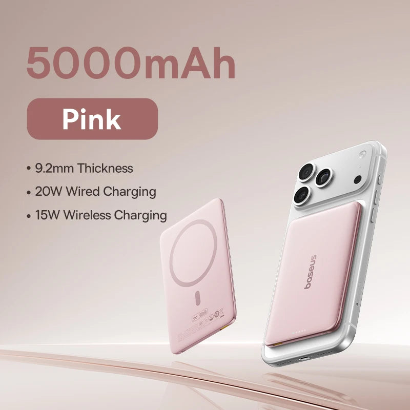 Baseus 5,000mAh Slim Magnetic Power Bank – 15W Wireless & 20W USB-C Charging