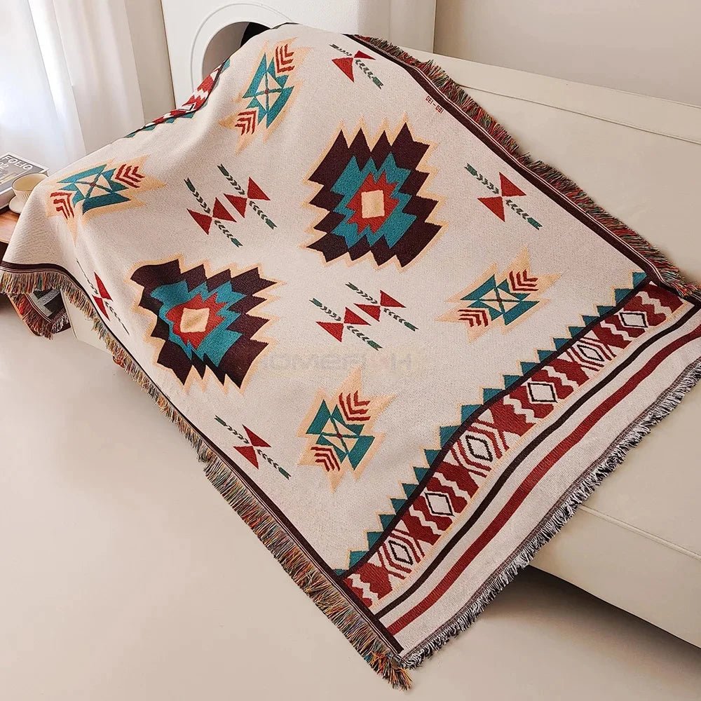 Southwestern Geometric Woven Throw Blanket With Fringe – Boho Sofa, Bed and Picnic Tapestry - Goodify Mart
