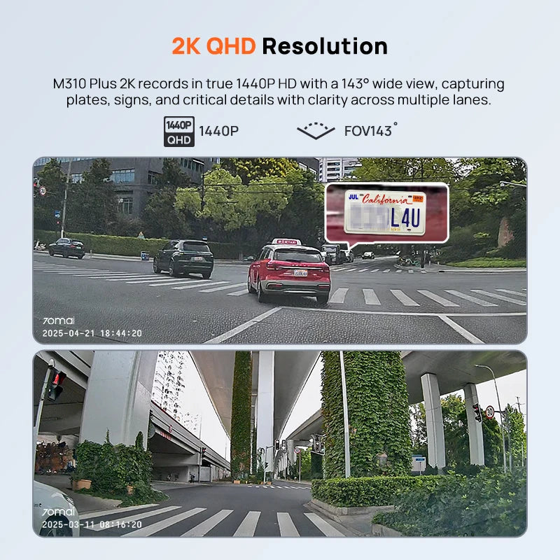 70mai M310 Plus 2K Dash Cam – Wi-Fi, Voice Control, Night Vision & Optional 24H Parking Guard