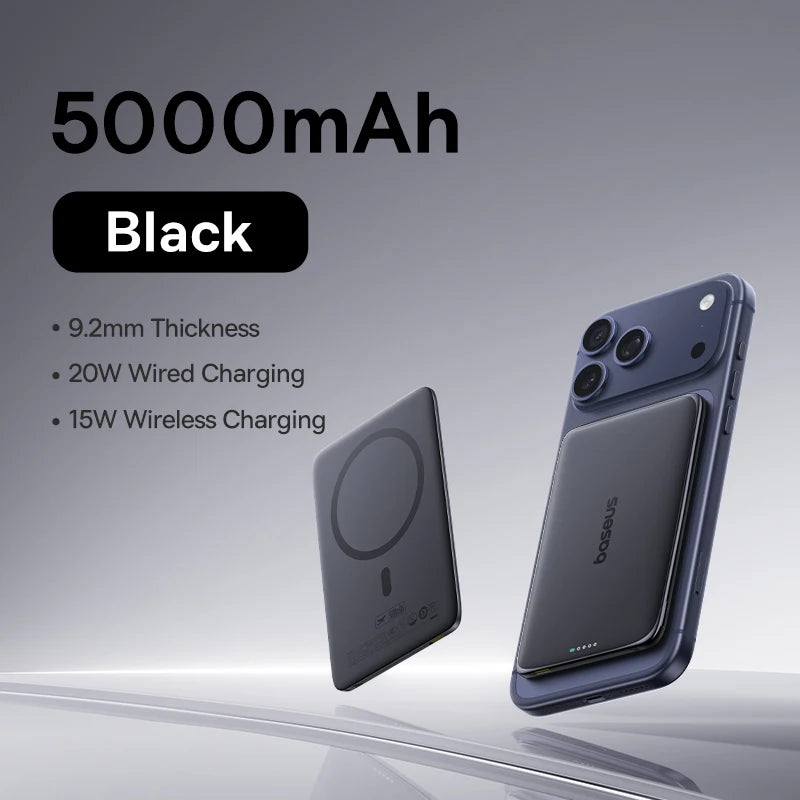 Baseus 5,000mAh Slim Magnetic Power Bank – 15W Wireless & 20W USB-C Charging