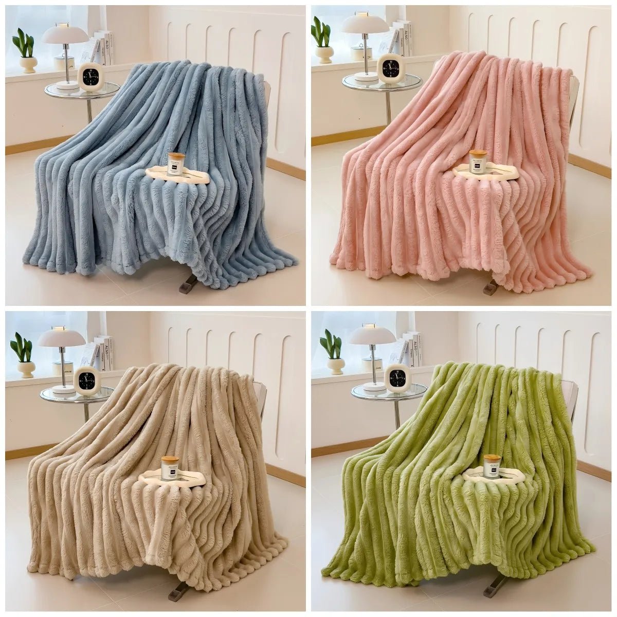 Striped Fuzzy Plush Throw Blanket – Soft 100 × 150 cm Coral Fleece Sofa Blanket - Goodify Mart