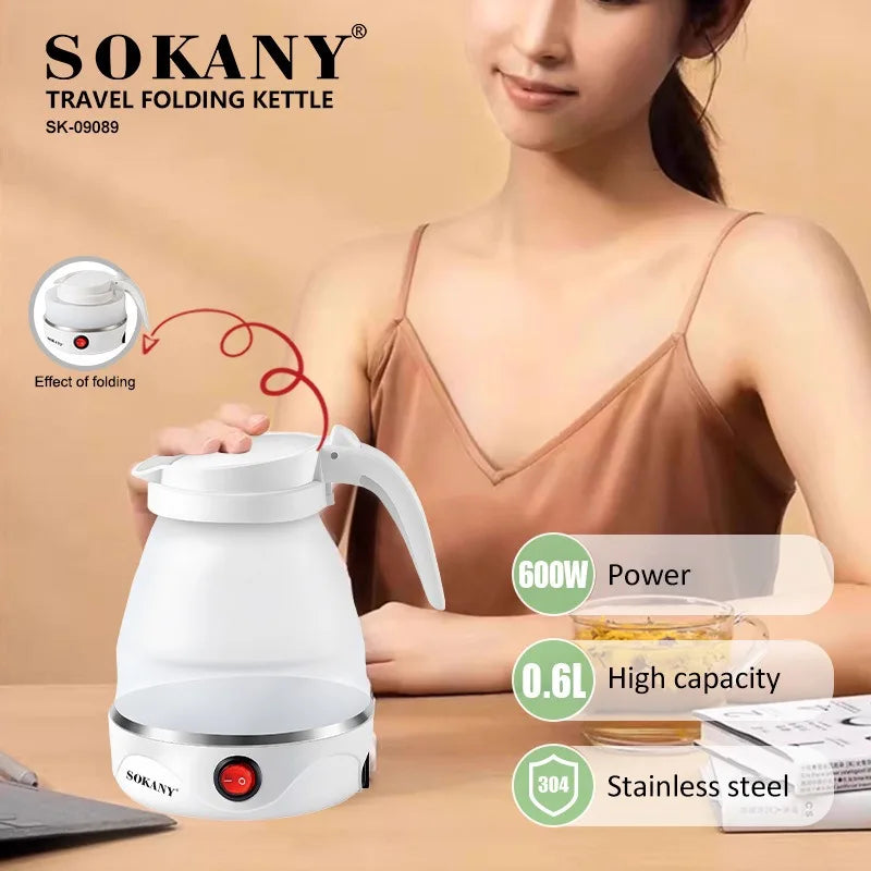 Folding Electric Kettle 0.6L – Portable Silicone Travel Kettle with Auto Shut-Off