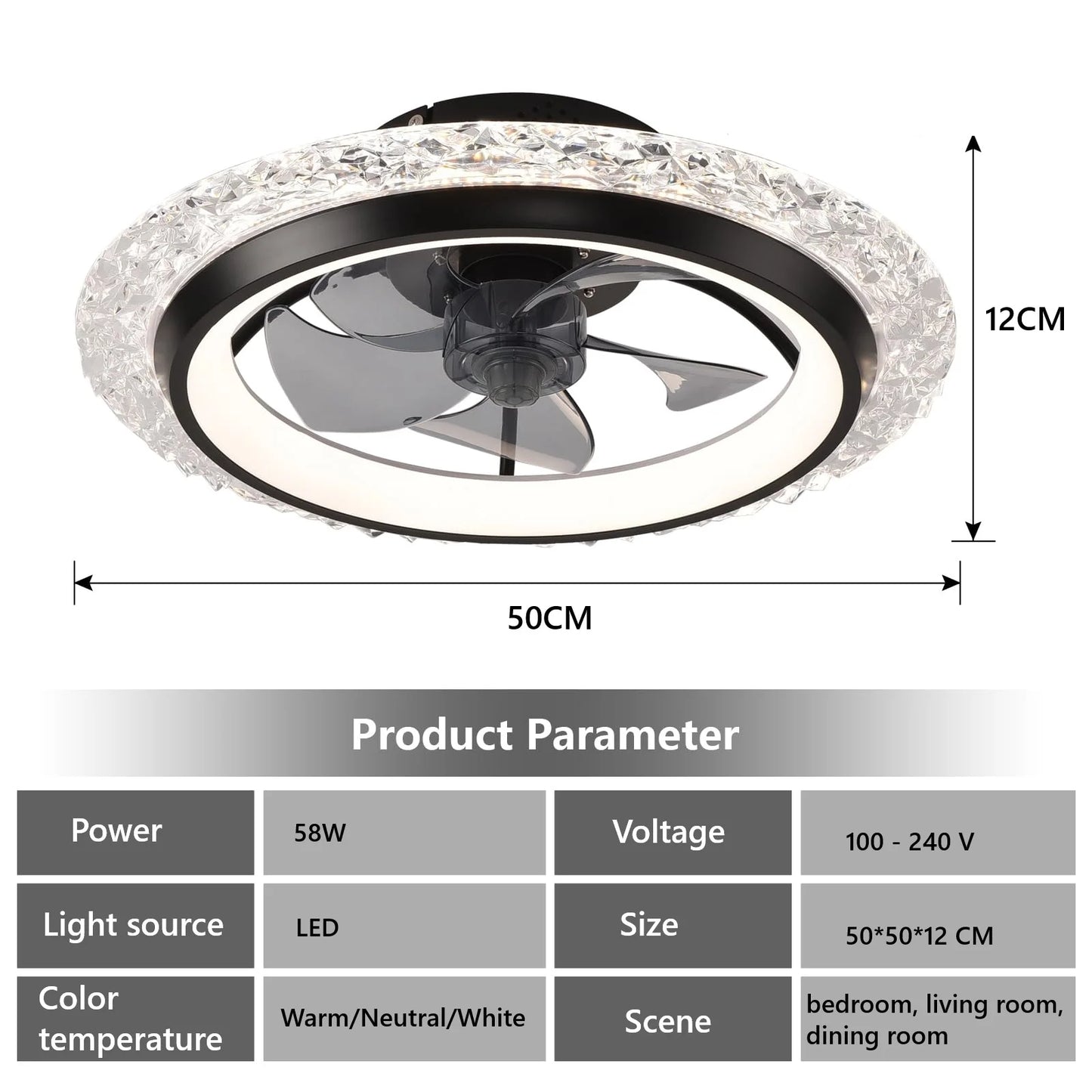 Modern Reversible Ceiling Fan With Dimmable LED Light & Remote Control