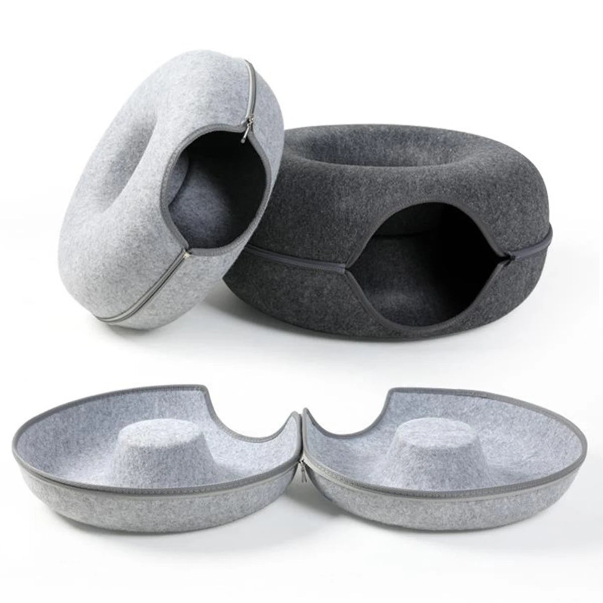 Round Felt Cat Tunnel Bed & Scratcher – Interactive Donut Nest For Kittens