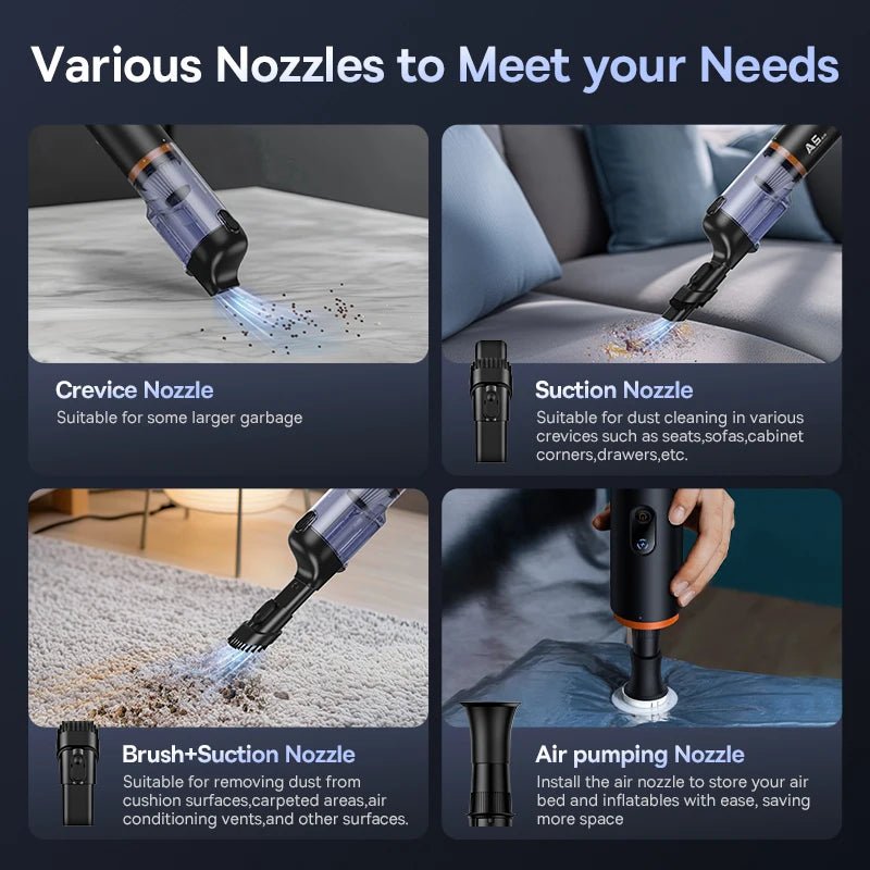 Baseus A5 Air Cordless Car Vacuum – 12kPa Suction & Vacuum Compression