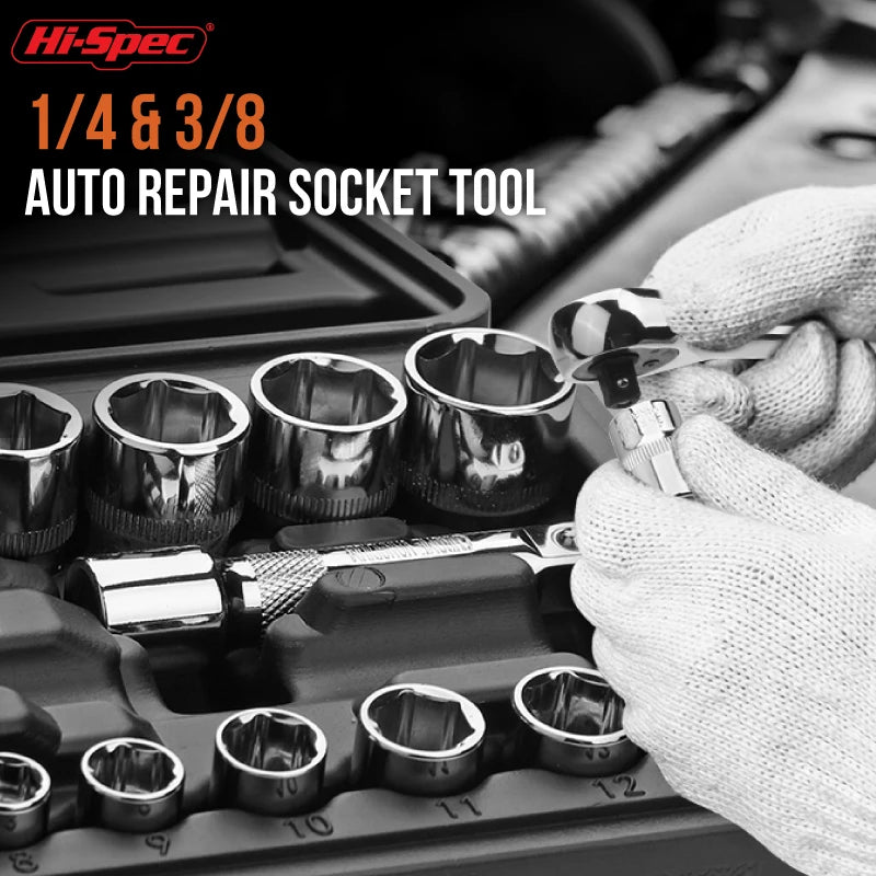 Hi-Spec 22/46-Piece Socket Wrench Set – 1/4 & 3/8-Inch Drive Ratchet Tool Kit