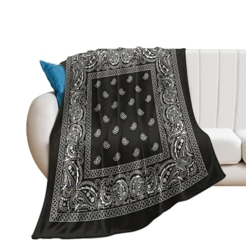Black Bandana Paisley Micro Plush Throw Blanket – Soft All-Season Blanket for Sofa, Bed and Travel - Goodify Mart