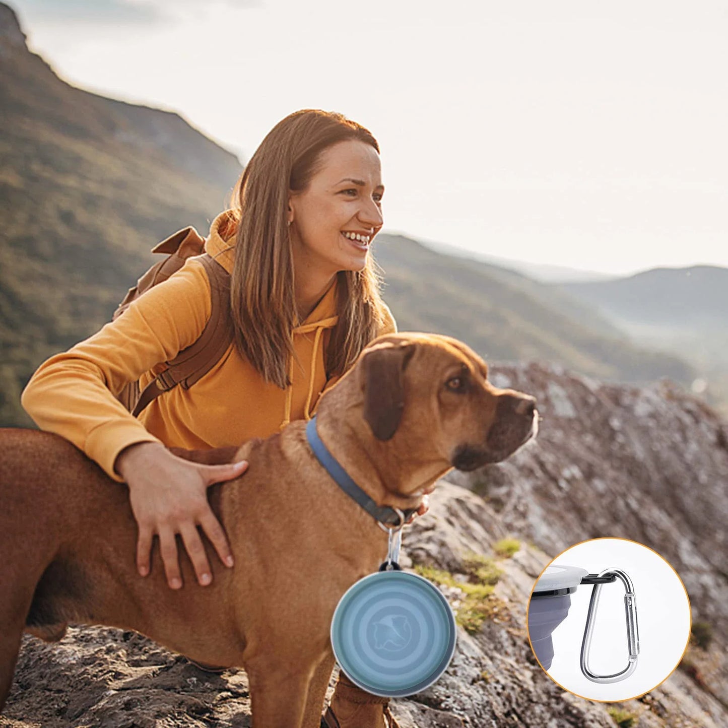 Foldable Silicone Dog Travel Bowl – Portable Collapsible Pet Food & Water Basin with Hook (12oz)