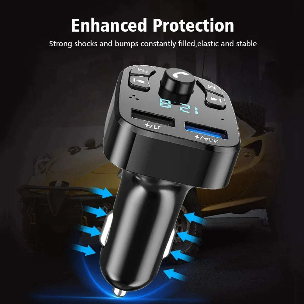 Bluetooth 5.0 FM Transmitter & Dual USB Car Charger – Hands-Free Calling and MP3 Player