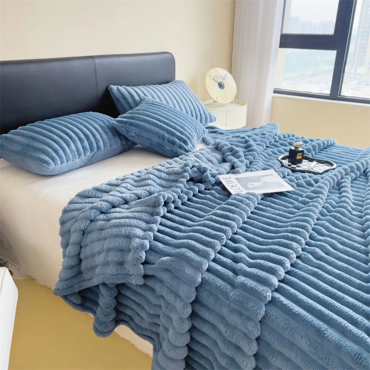 Striped Fuzzy Plush Throw Blanket – Soft 100 × 150 cm Coral Fleece Sofa Blanket - Goodify Mart