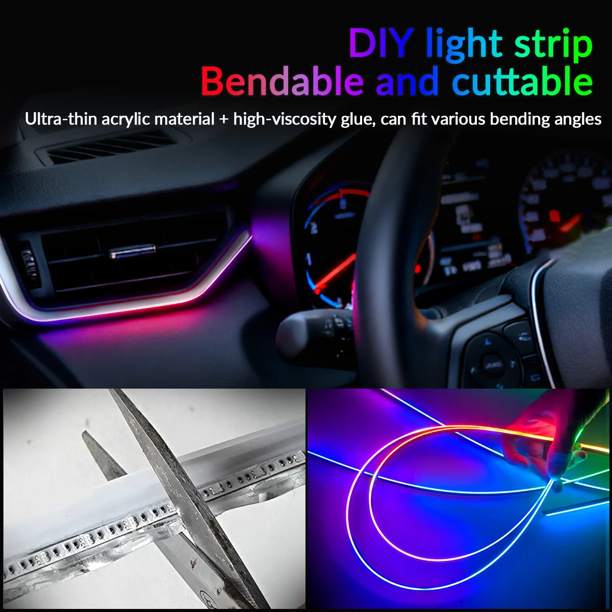 WUMFIRE 18-in-1 RGB Car Interior Ambient Light Kit – 64-Color App-Controlled Hidden Acrylic LED Strips
