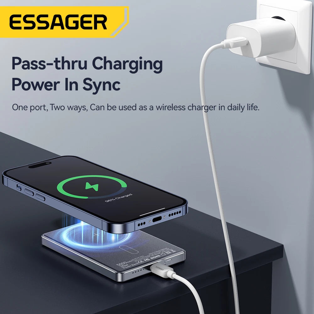 Essager 5,000mAh Slim Magnetic Wireless Power Bank – 20W USB-C Fast Charger