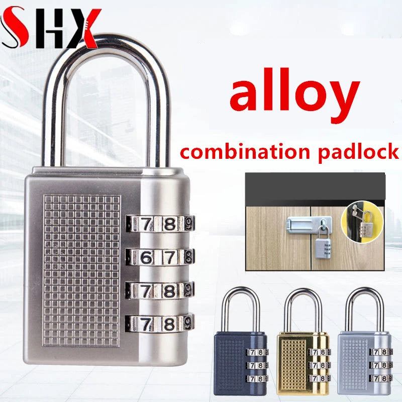 4-Digit Zinc Alloy Combination Padlock – Resettable Black Lock for Gym Lockers and Luggage