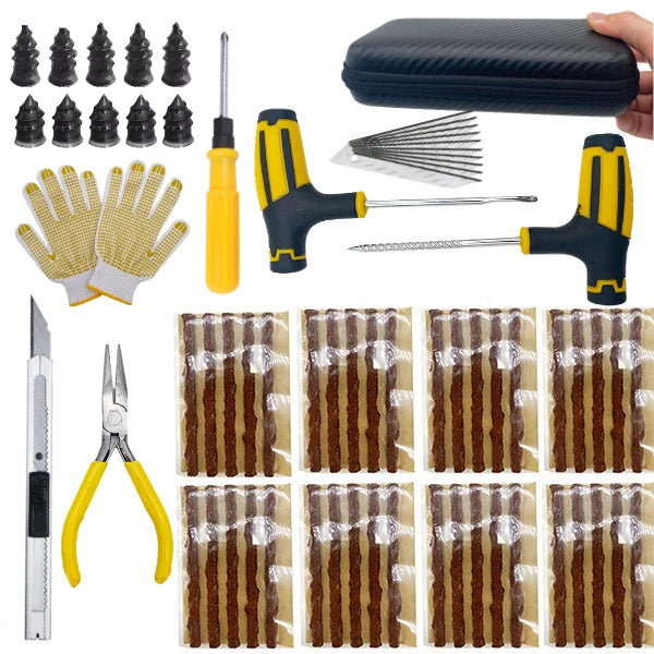 Emergency Tubeless Tire Repair Kit With T-Handle Plug Tools, Repair Strips & Storage Case