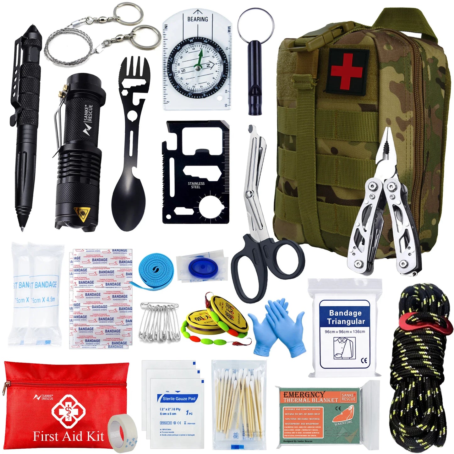 24-in-1 Tactical Survival & First Aid Kit – MOLLE Emergency Pouch for Car, Camping and Hiking