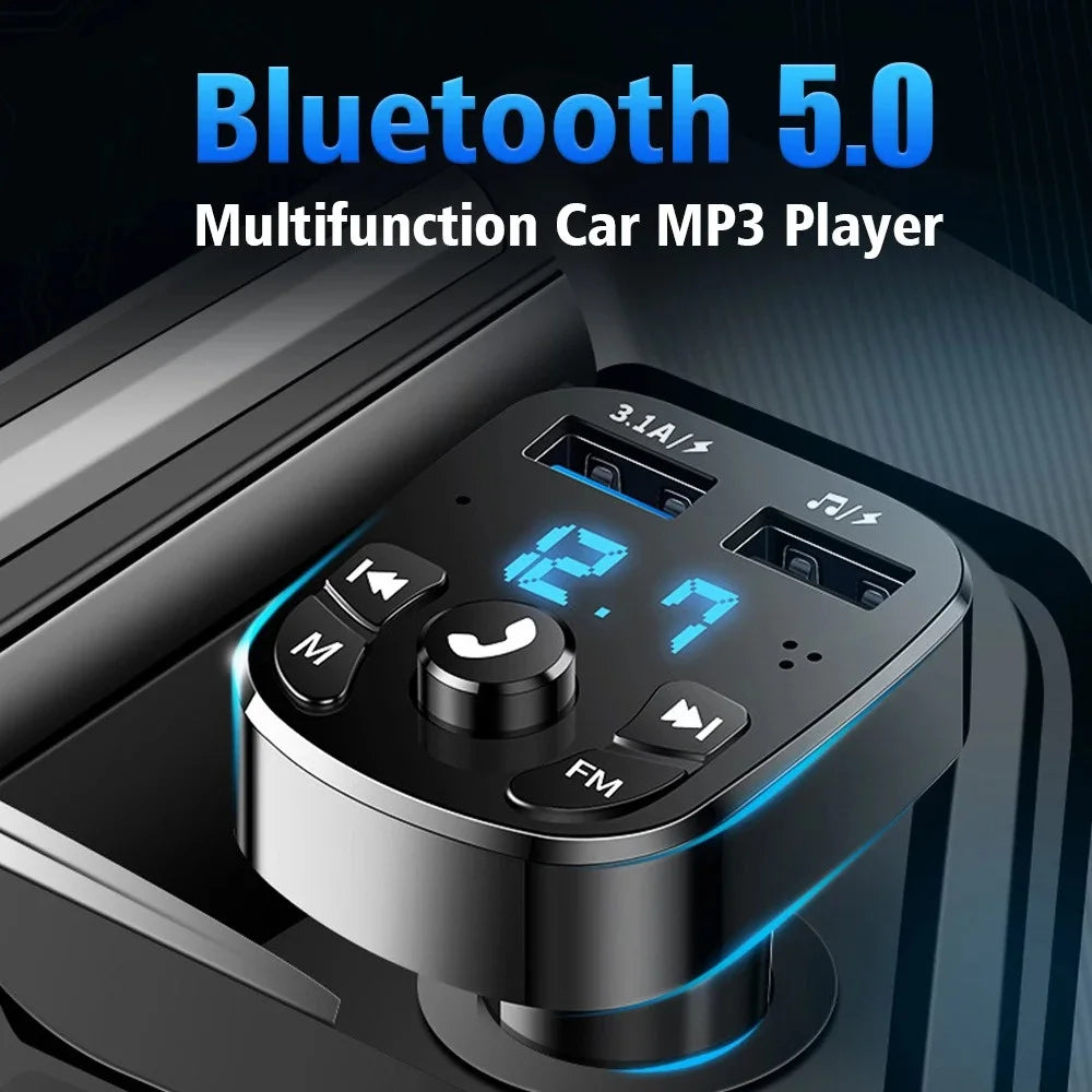 Bluetooth 5.0 FM Transmitter & Dual USB Car Charger – Hands-Free Calling and MP3 Player