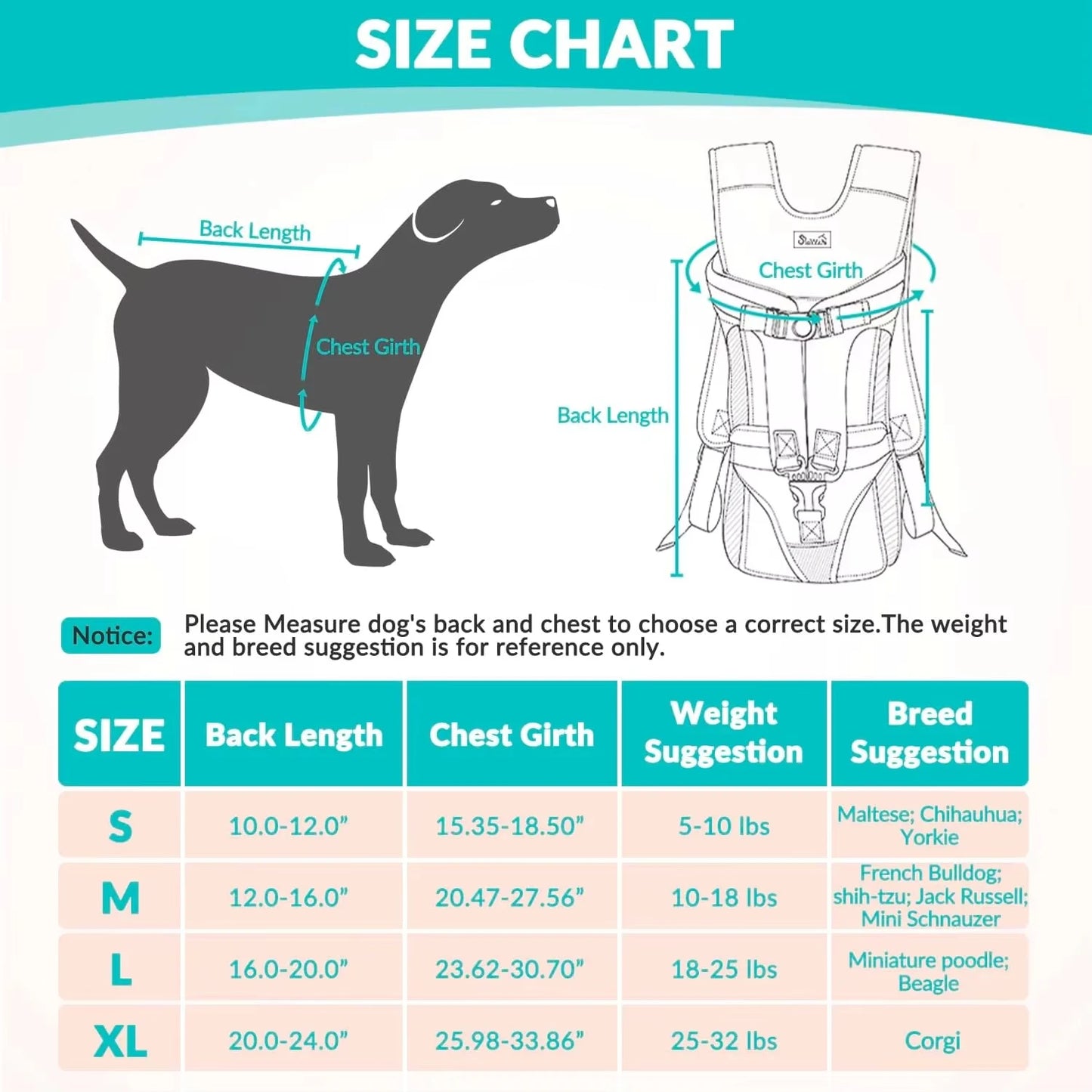 Front Dog Carrier Backpack – Adjustable Hands-Free Pet Backpack with Thickened Sponge Support