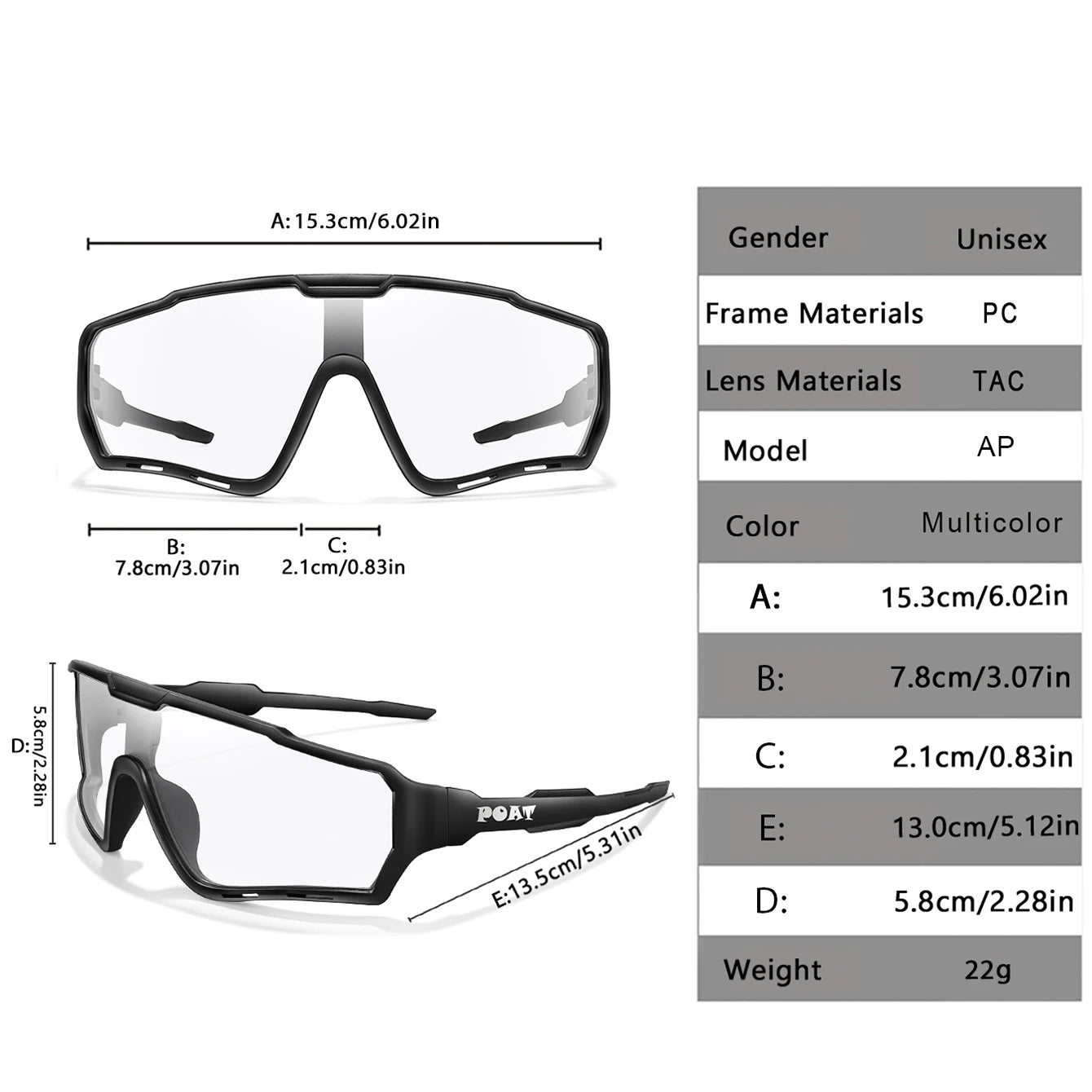 POAT Photochromic Cycling Sunglasses – UV400 MTB Bike Sports Glasses for Men & Women