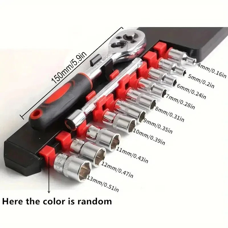 12-Piece Compact Ratchet Socket Set – Chrome Vanadium Repair Tool Kit for Cars, Motorcycles & Bicycles