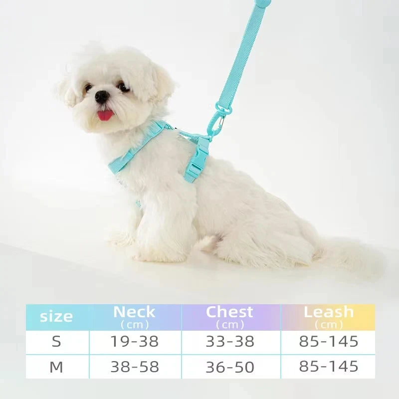 Macaron Color Dog Harness, Collar & Leash Set – Reflective Adjustable Vest for Puppies & Small Dogs