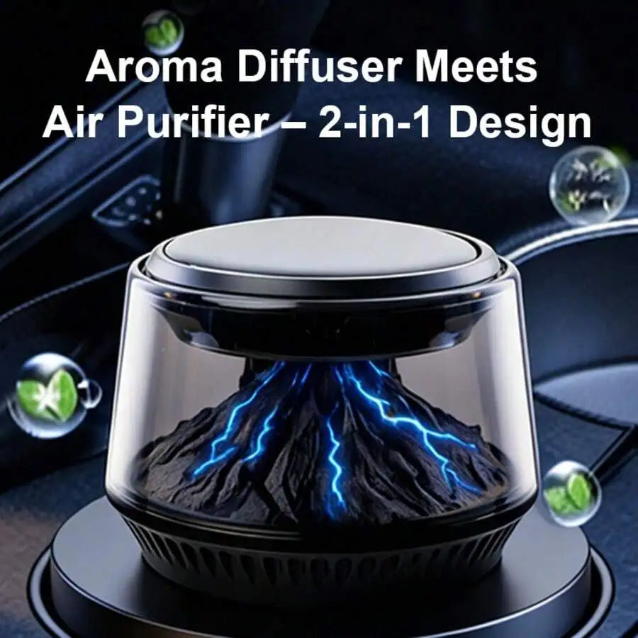 Smart Car Air Freshener Diffusers, Volcano Glacier Landscape Car Diffuser With AI Smart Start-Stop, Solar & USB Charging, Portab
