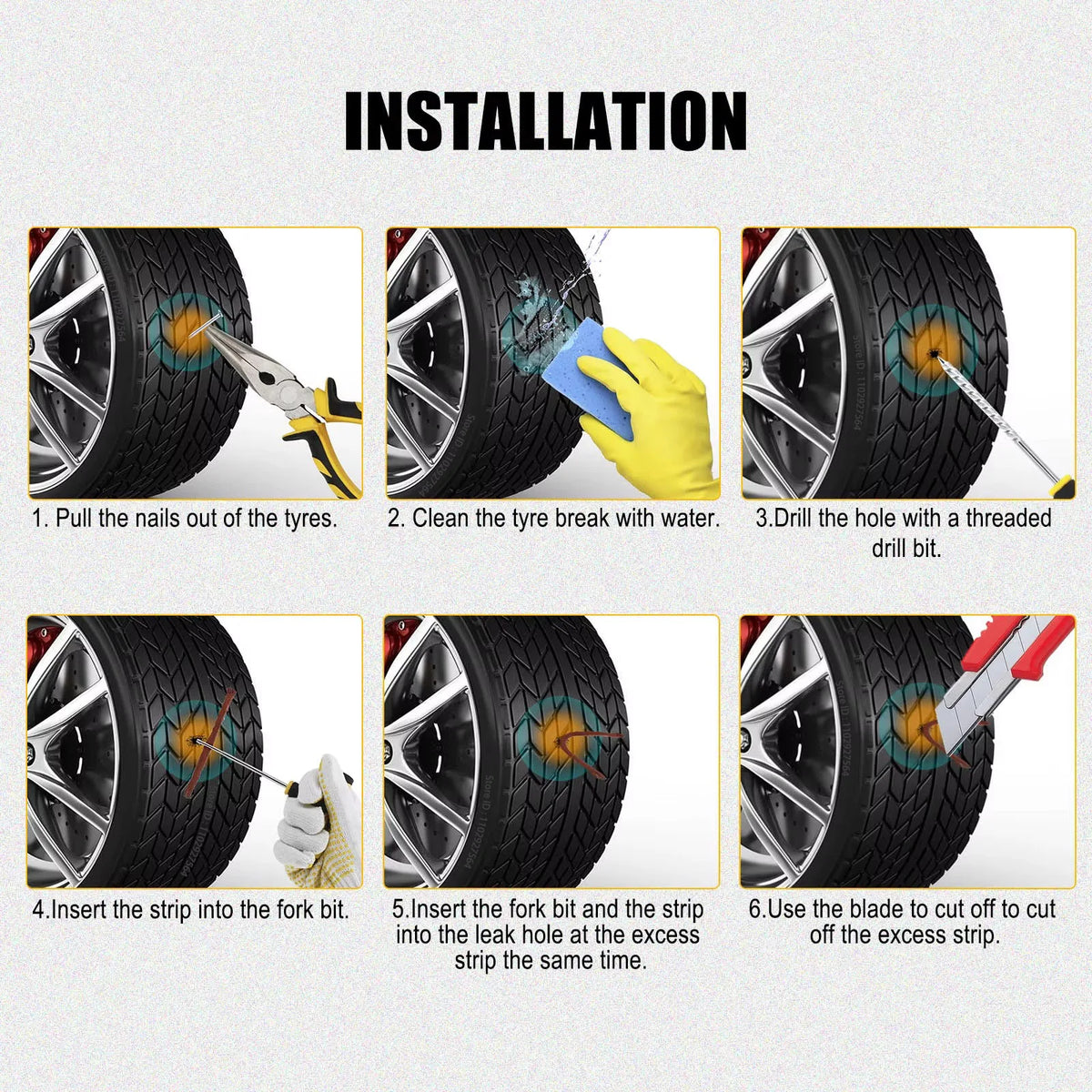 Emergency Tubeless Tire Repair Kit With T-Handle Plug Tools, Repair Strips & Storage Case