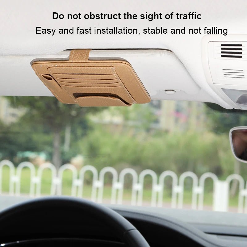 Car Sun Visor Storage Organizer – PU Leather Sunglasses Holder & Card Clip (12.5x15cm) - Goodify Mart