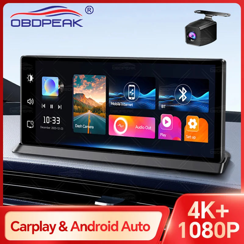 OBDPEAK K2 Pro 11.3″ Wireless CarPlay & Android Auto Screen – 4K Dual Dash Cam With GPS Navigation
