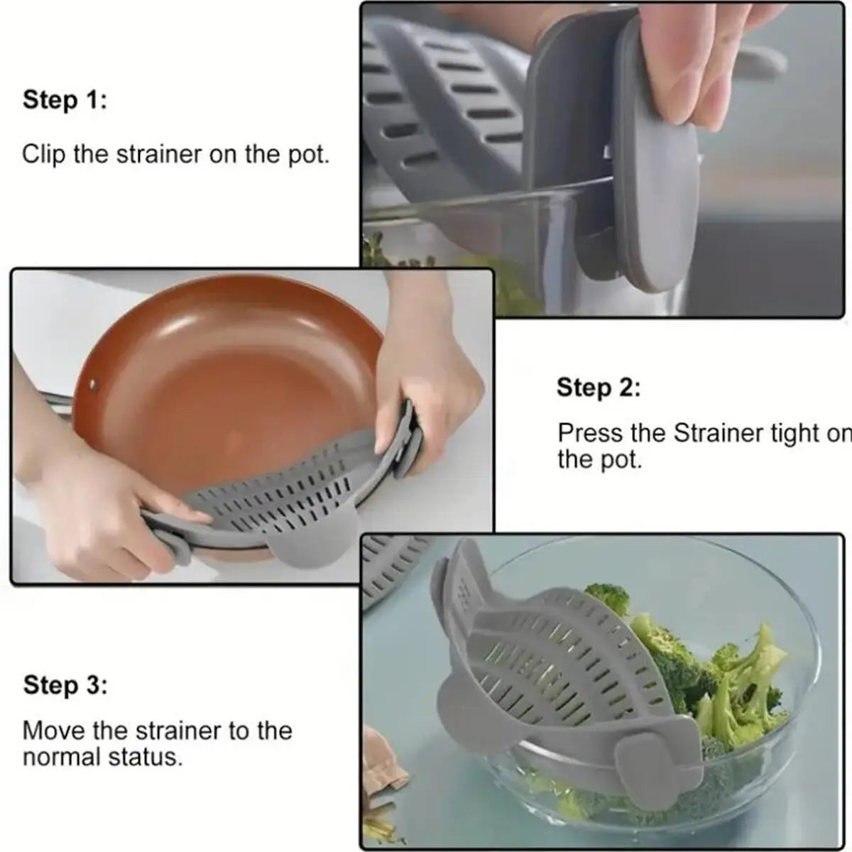 Adjustable Clip-On Pot Strainer – Stainless Steel Kitchen Strainer for Pots, Pans & Bowls