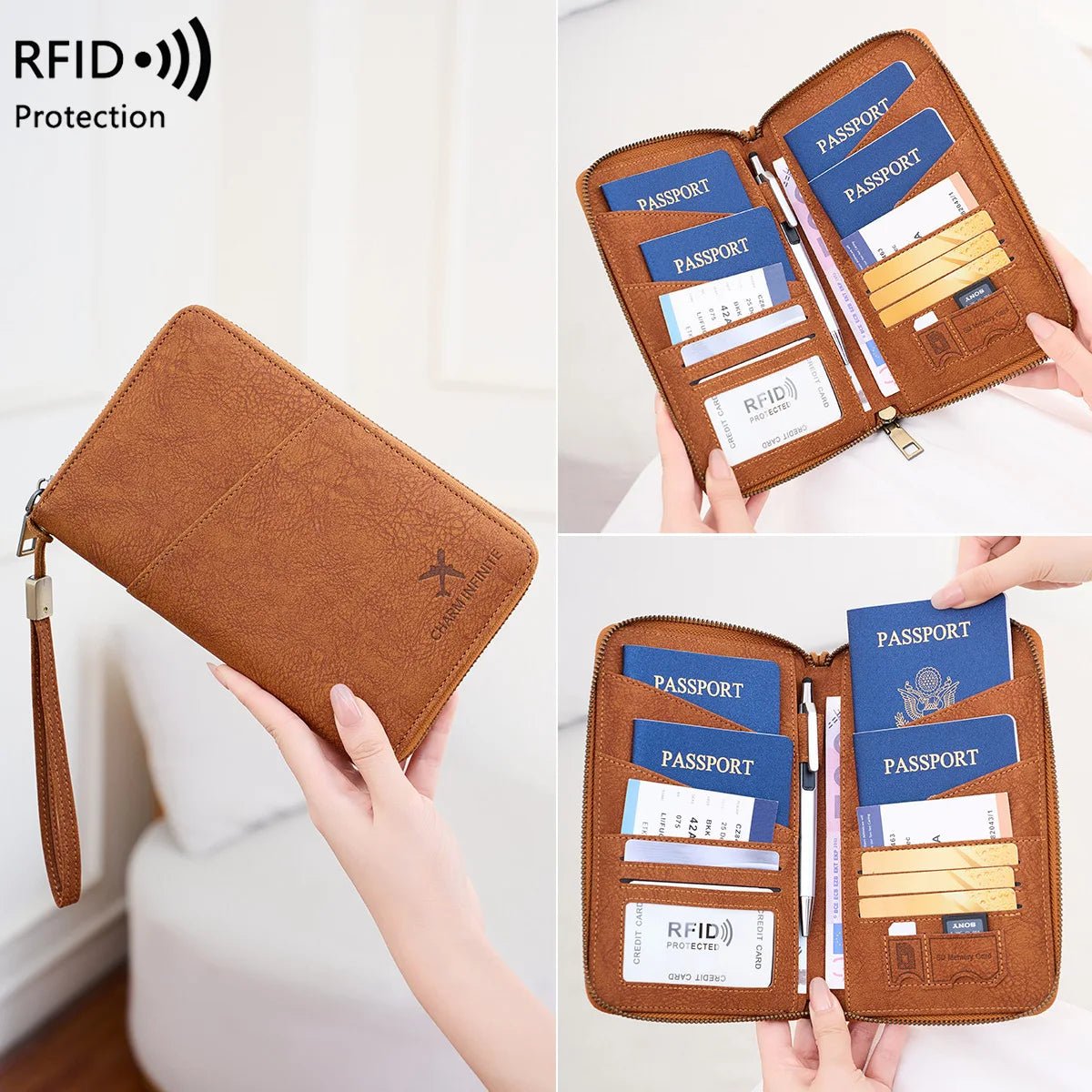 RFID-Blocking Multi-Passport Travel Wallet – Family Document, Ticket & Card Organizer - Goodify Mart