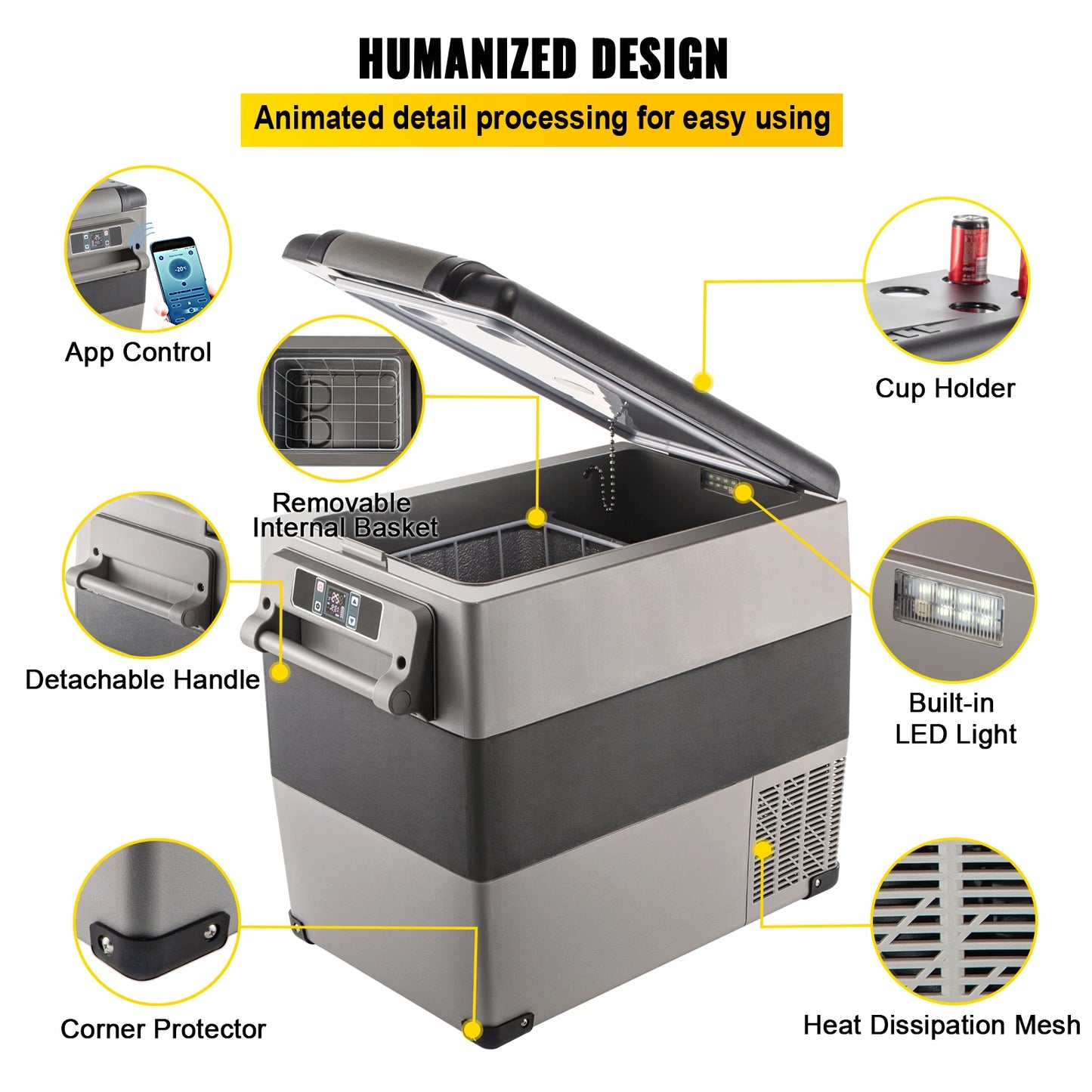 SucceBuy 20L–55L Portable Car Refrigerator Freezer – 12/24V Compressor Cooler With App Control