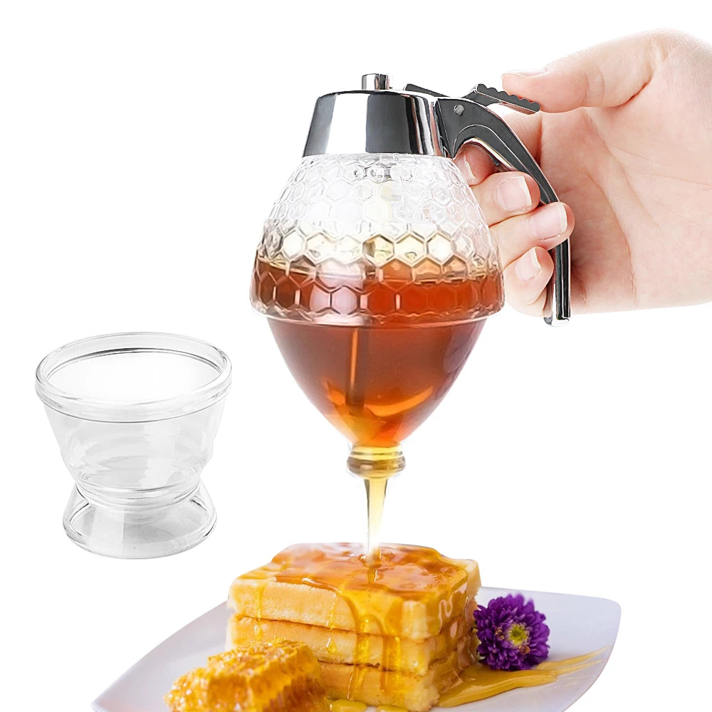 Acrylic Honey Dispenser Jar with Stand – No Drip Syrup & Juice Squeeze Bottle