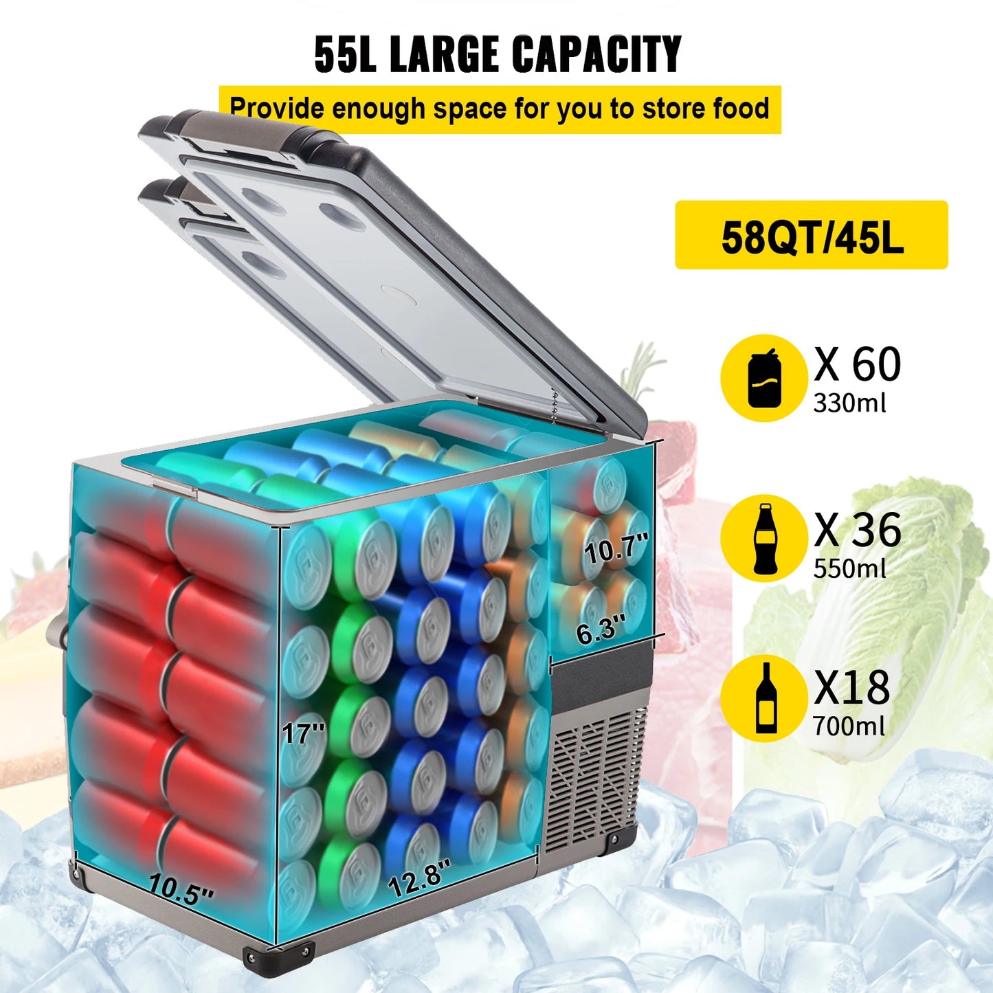 SucceBuy 20L–55L Portable Car Refrigerator Freezer – 12/24V Compressor Cooler With App Control
