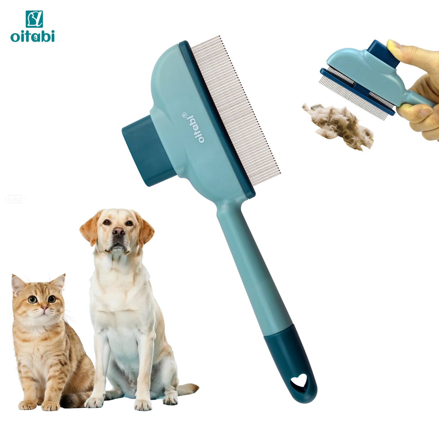 Pet Flea Comb for Dogs & Cats – Stainless Steel 57 Teeth Deshedding Grooming Brush with Self-Cleaning Button