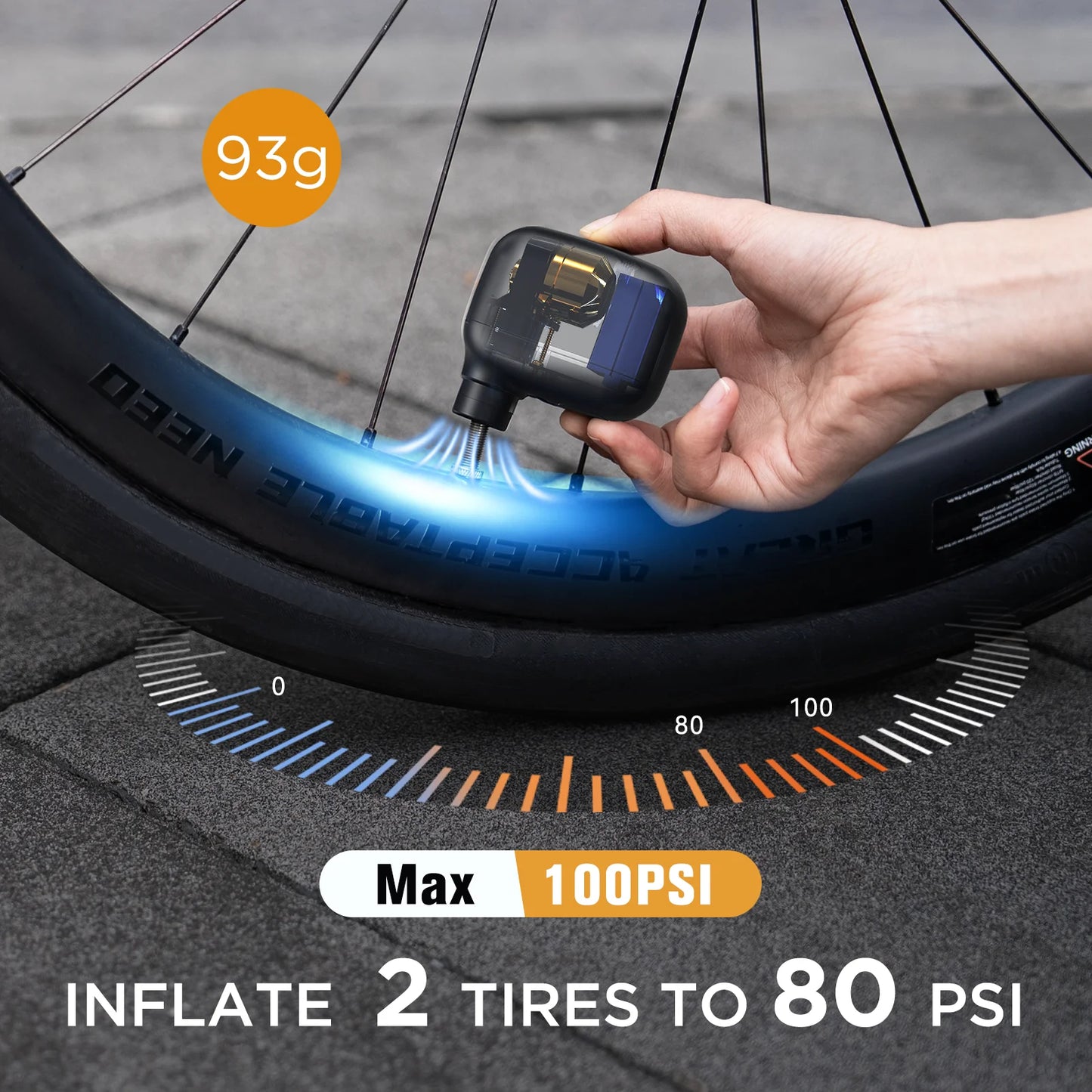AIRBANK AS100 Mini Electric Bike Pump – 100 PSI USB-C Rechargeable Inflator for Presta & Schrader Valves