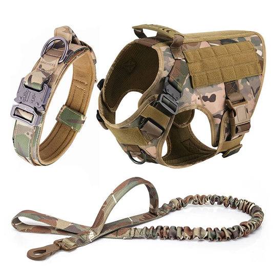 PETRAVEL Tactical Dog Harness Set – Military K9 Vest with Collar & Leash for Medium & Large Dogs