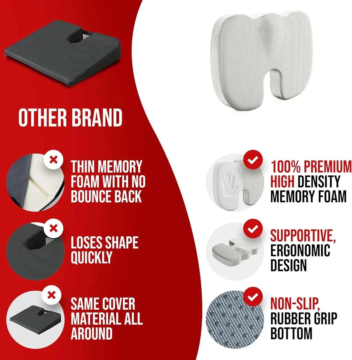 Ergonomic Memory Foam Seat Cushion – Office Chair & Car Seat Cushion for Comfortable Sitting and Posture Support