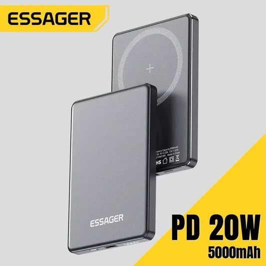 Essager 5,000mAh Slim Magnetic Wireless Power Bank – 20W USB-C Fast Charger