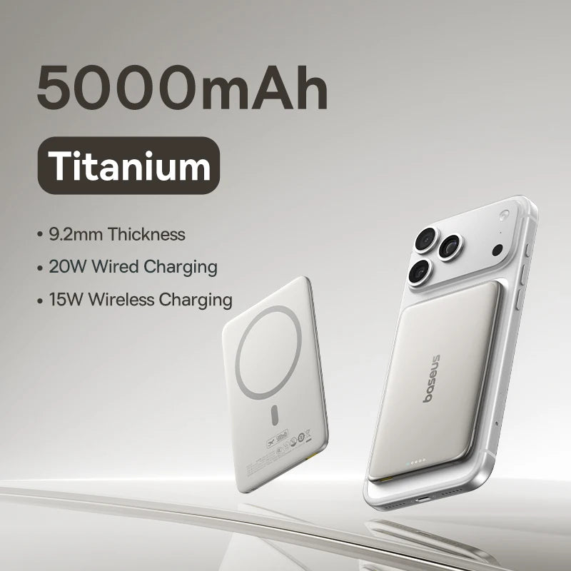 Baseus 5,000mAh Slim Magnetic Power Bank – 15W Wireless & 20W USB-C Charging