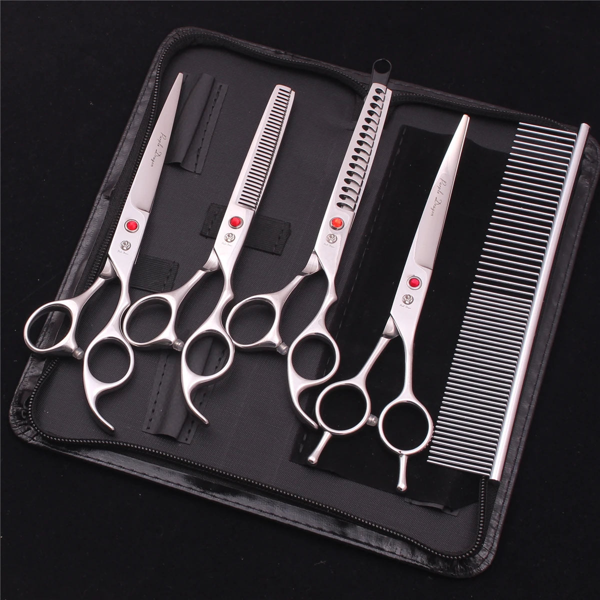 Purple Dragon Professional Dog Grooming Scissors Kit – 6.5” & 7” Japan 440C Stainless Steel Shears Set (Z3002)