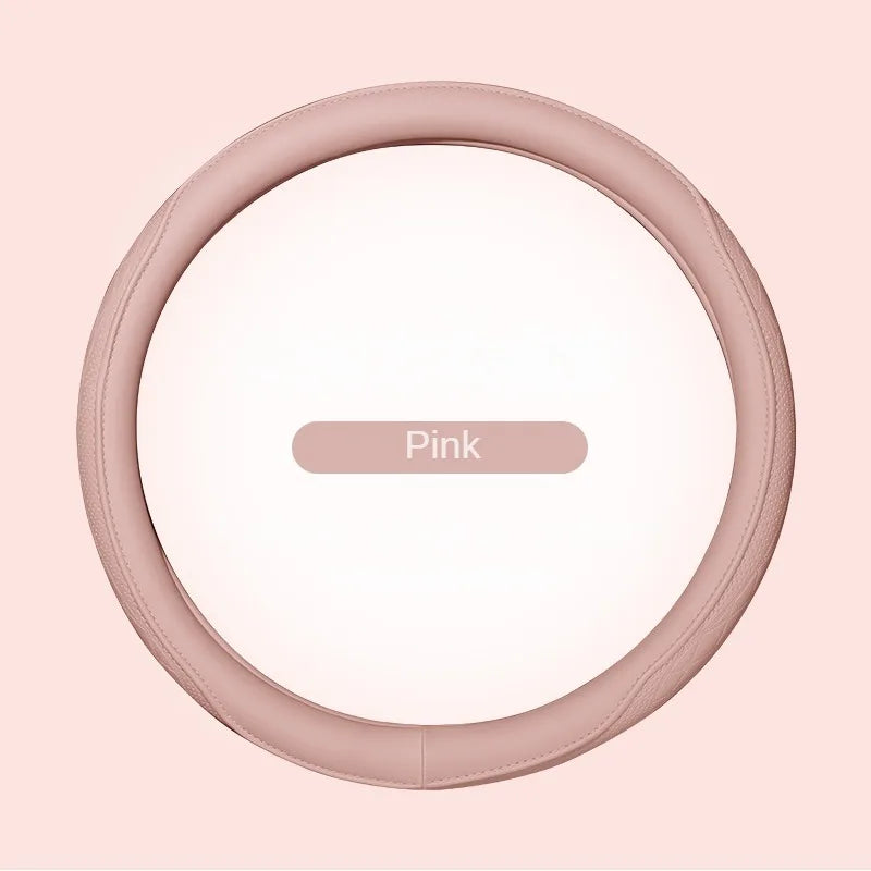 Embossed PU Leather Steering Wheel Cover – Non-Slip Breathable Universal 15 Inch (38cm) O & D Shape