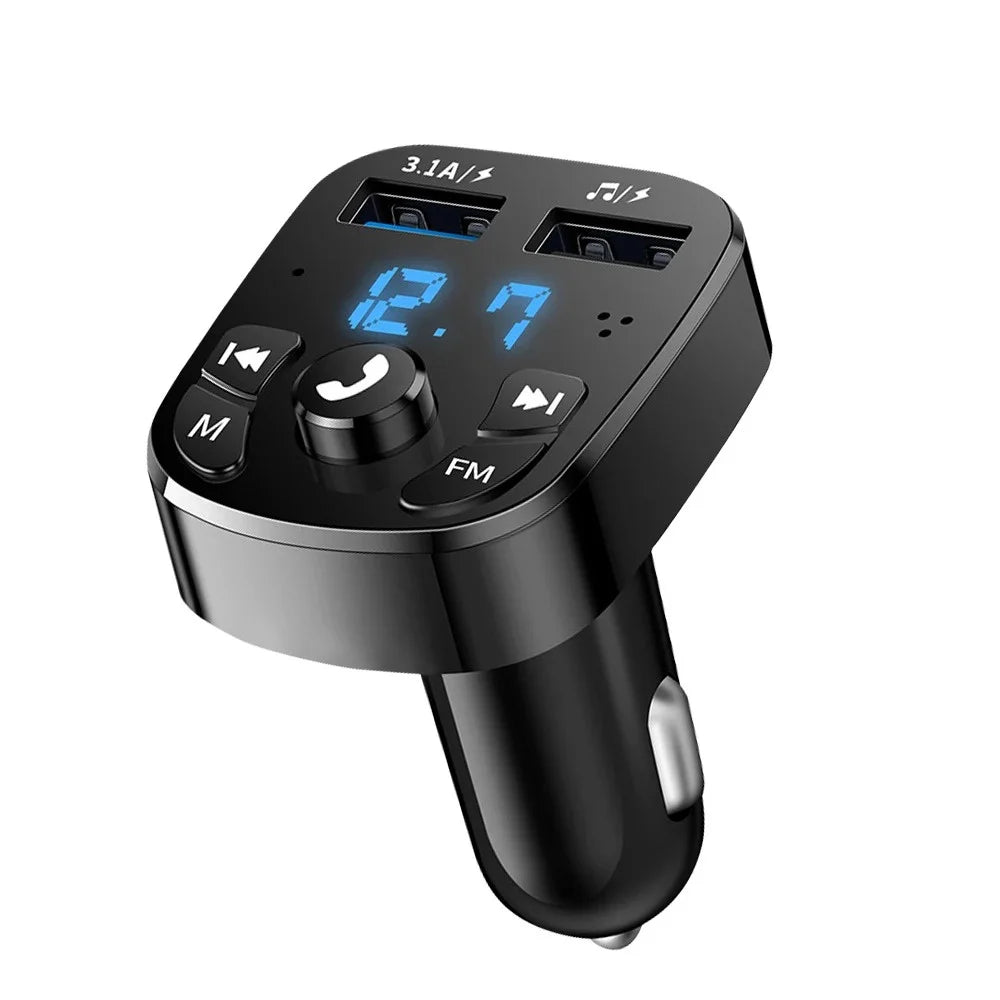 Bluetooth 5.0 FM Transmitter & Dual USB Car Charger – Hands-Free Calling and MP3 Player