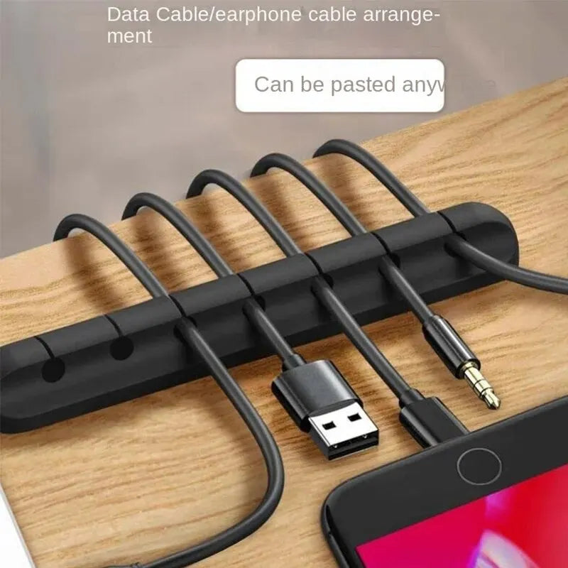 Self-Adhesive Silicone Cable Organizer – 5-Slot or 7-Slot Desktop Cord Holder